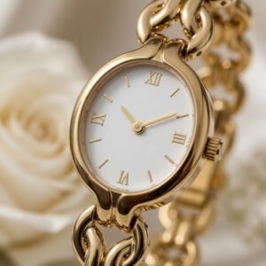ساعة نسائية أنيقة بتصميم بيضاوي - لون ذهبي